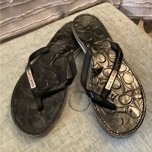 Coach Black Embossed Flip Flops